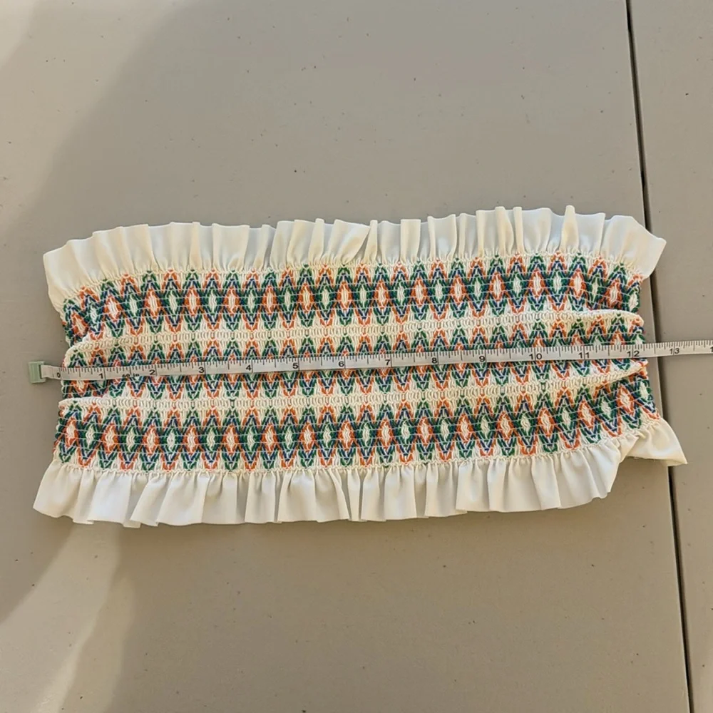 Tory Burch Costa Smocked Bandeau Bikini Top Swimwear